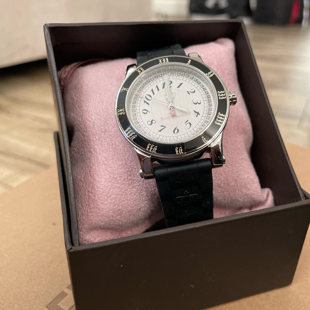 Juicy Couture Silver and Black Watch with silicone strap